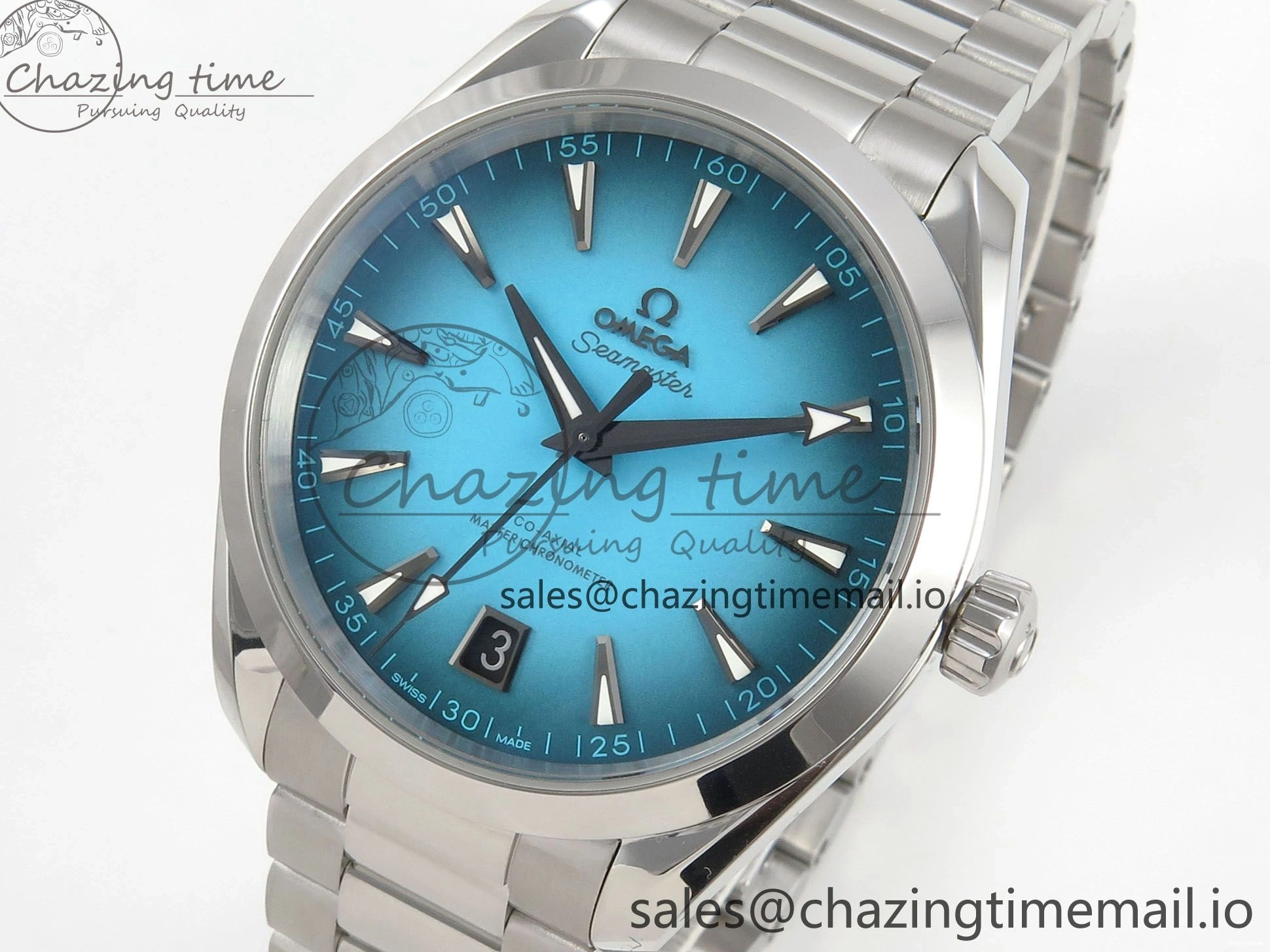 0102 Efficient Seamaster 150M SS VSF 1:1 Best Edition Turquoise Blue Dial on SS Bracelet A8900 Super Clone 7661